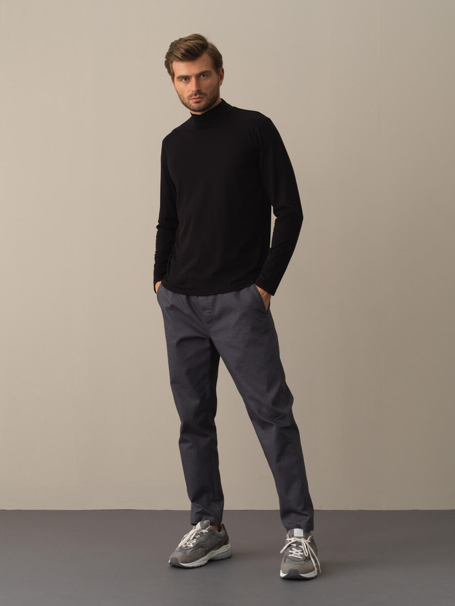 Siyah Modal Dokulu Slim Fit Modal Basic Tişört - 2