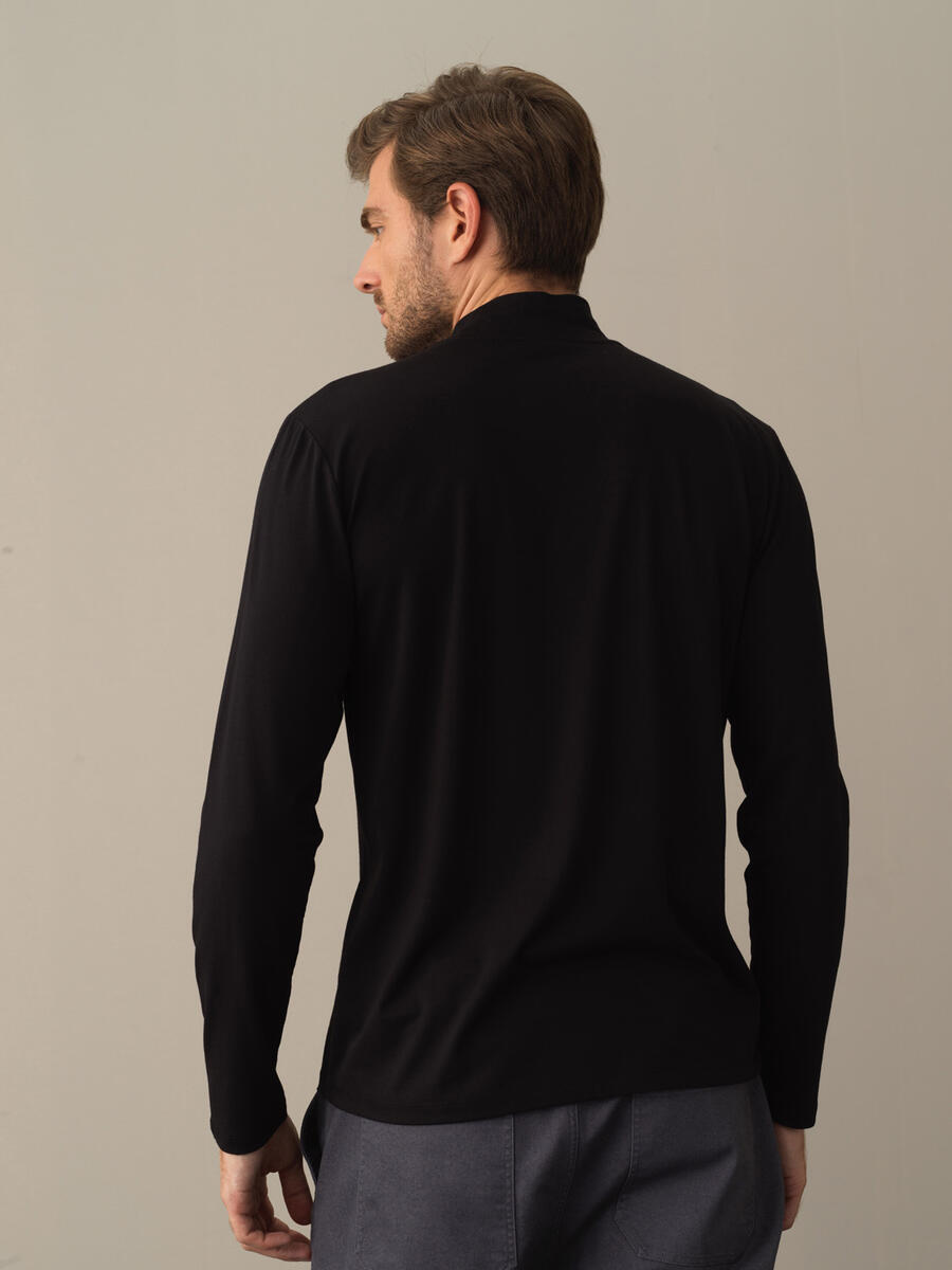 Siyah Modal Dokulu Slim Fit Modal Basic Tişört - 5