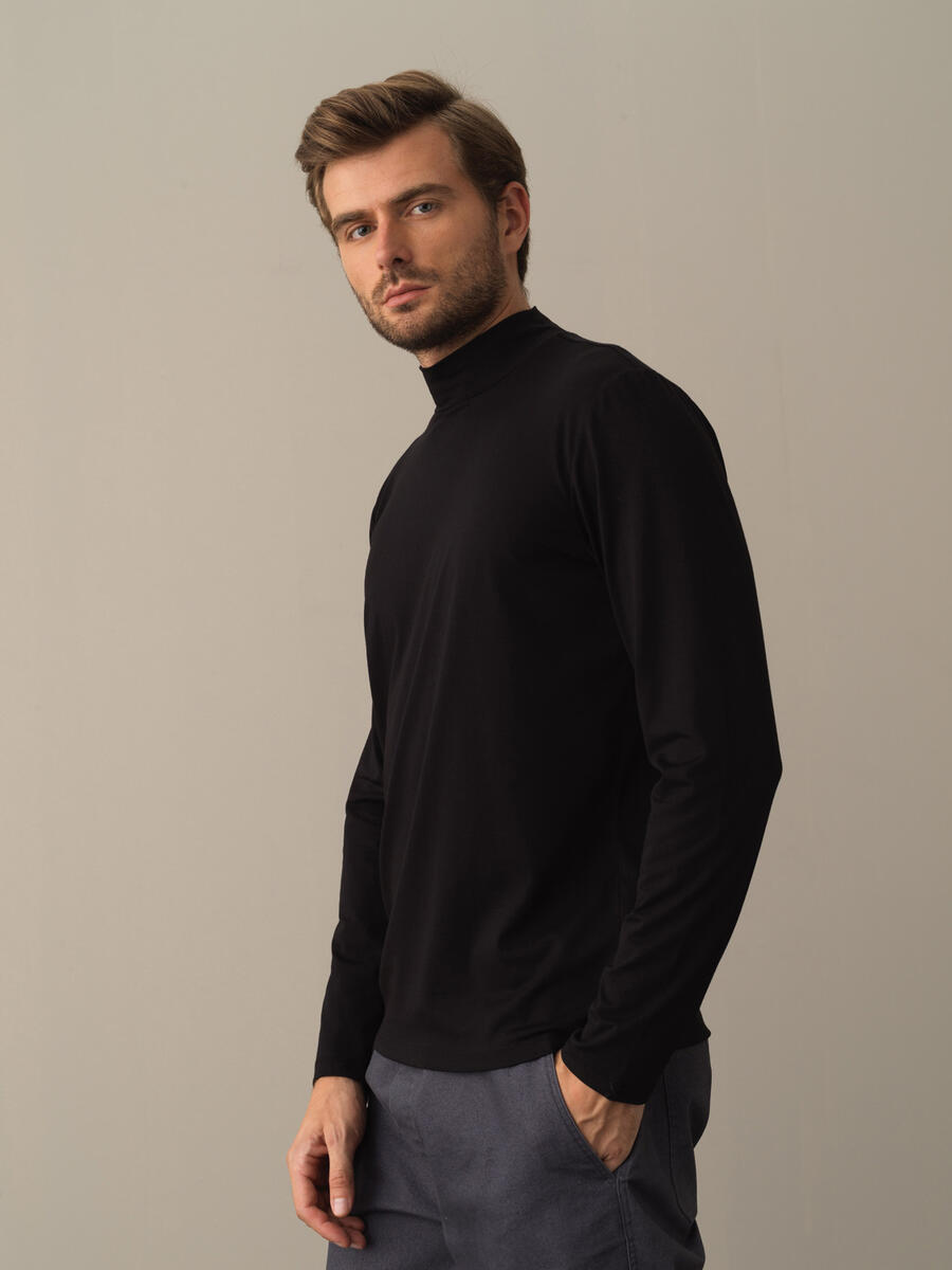 Siyah Modal Dokulu Slim Fit Modal Basic Tişört - 4