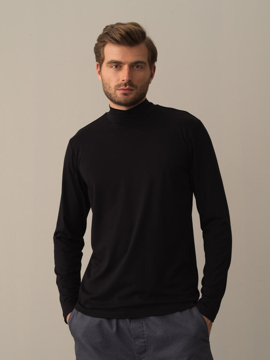 Siyah Modal Dokulu Slim Fit Modal Basic Tişört