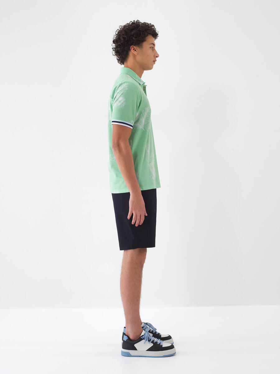 Yeşil Regular Fit Pamuklu Polo Yaka Tişört - 3