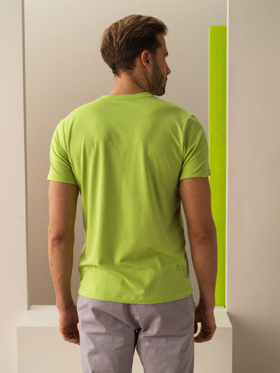 Yeşil Slim Fit Pamuklu Tişört - 3