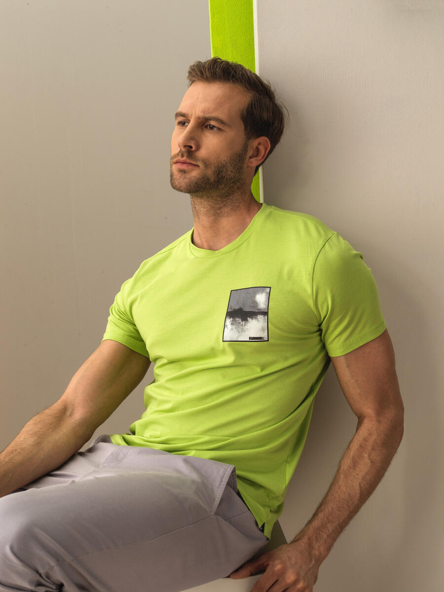 Yeşil Slim Fit Pamuklu Tişört