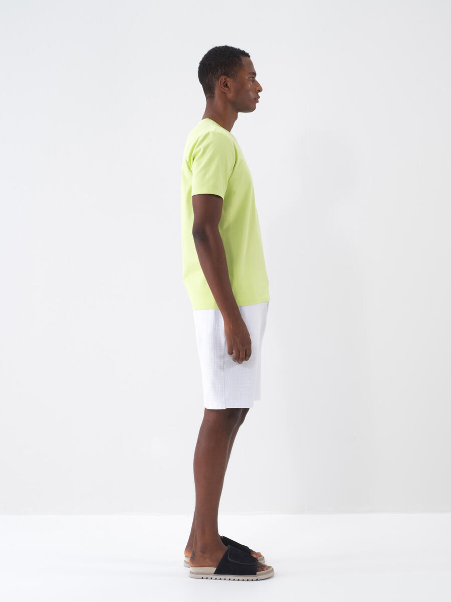 Yeşil Slim Fit Pamuklu Tişört - 3