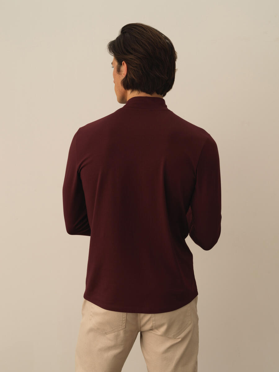 Bordo Modal Dokulu Slim Fit Uzun Kollu Tişört - 3