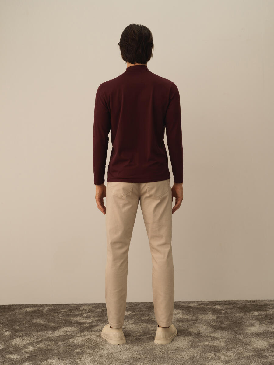 Bordo Modal Dokulu Slim Fit Uzun Kollu Tişört - 4