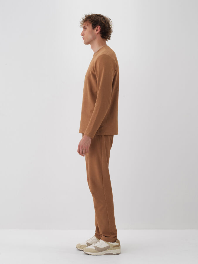 Camel Pamuk Dokulu Regular Fit Uzun Kollu Tişört - Xint