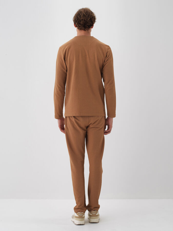 Camel Pamuk Dokulu Regular Fit Uzun Kollu Tişört - Xint
