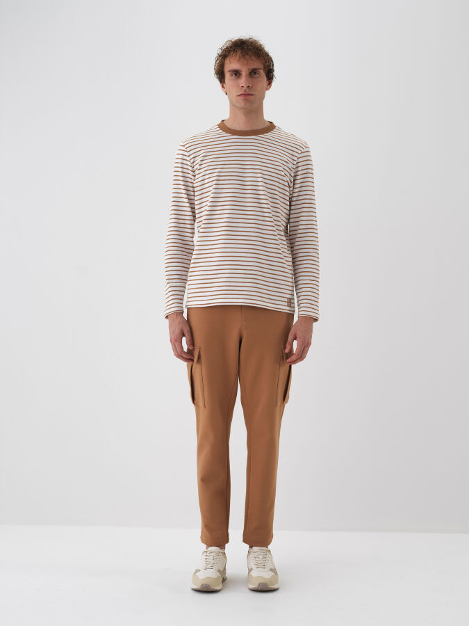 Camel Pamuk Dokulu Regular Fit Uzun Kollu Tişört - Xint