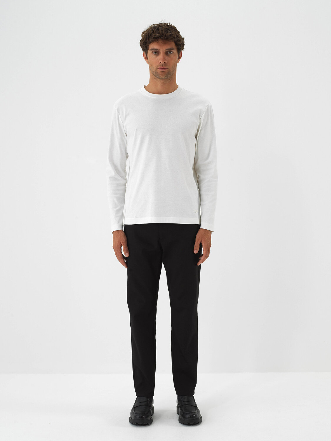 Ekru Lüks Merserize Dokulu Regular Fit Uzun Kollu Tişört - Xint