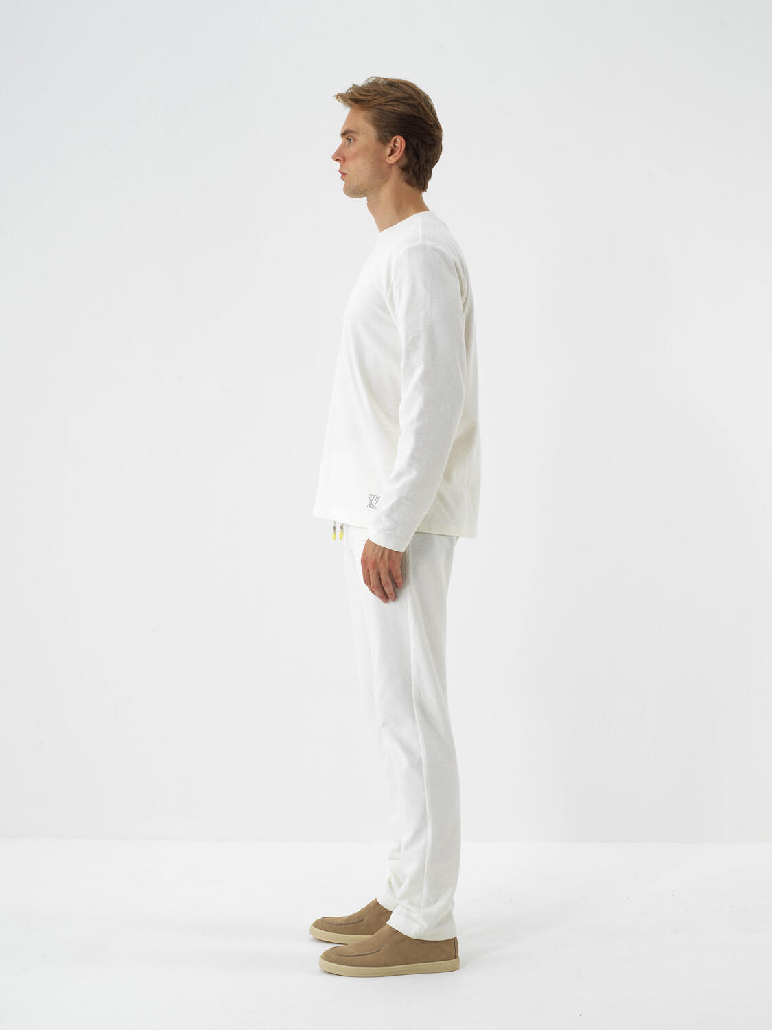 Ekru Pamuk Dokulu Regular Fit Uzun Kollu Tişört - 3