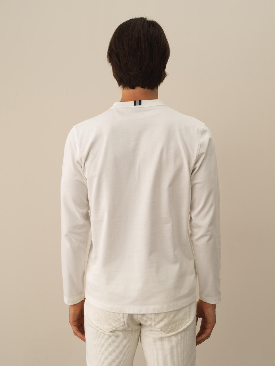 Kırık Beyaz Pamuk Dokulu Regular Fit Uzun Kollu Tişört - 3