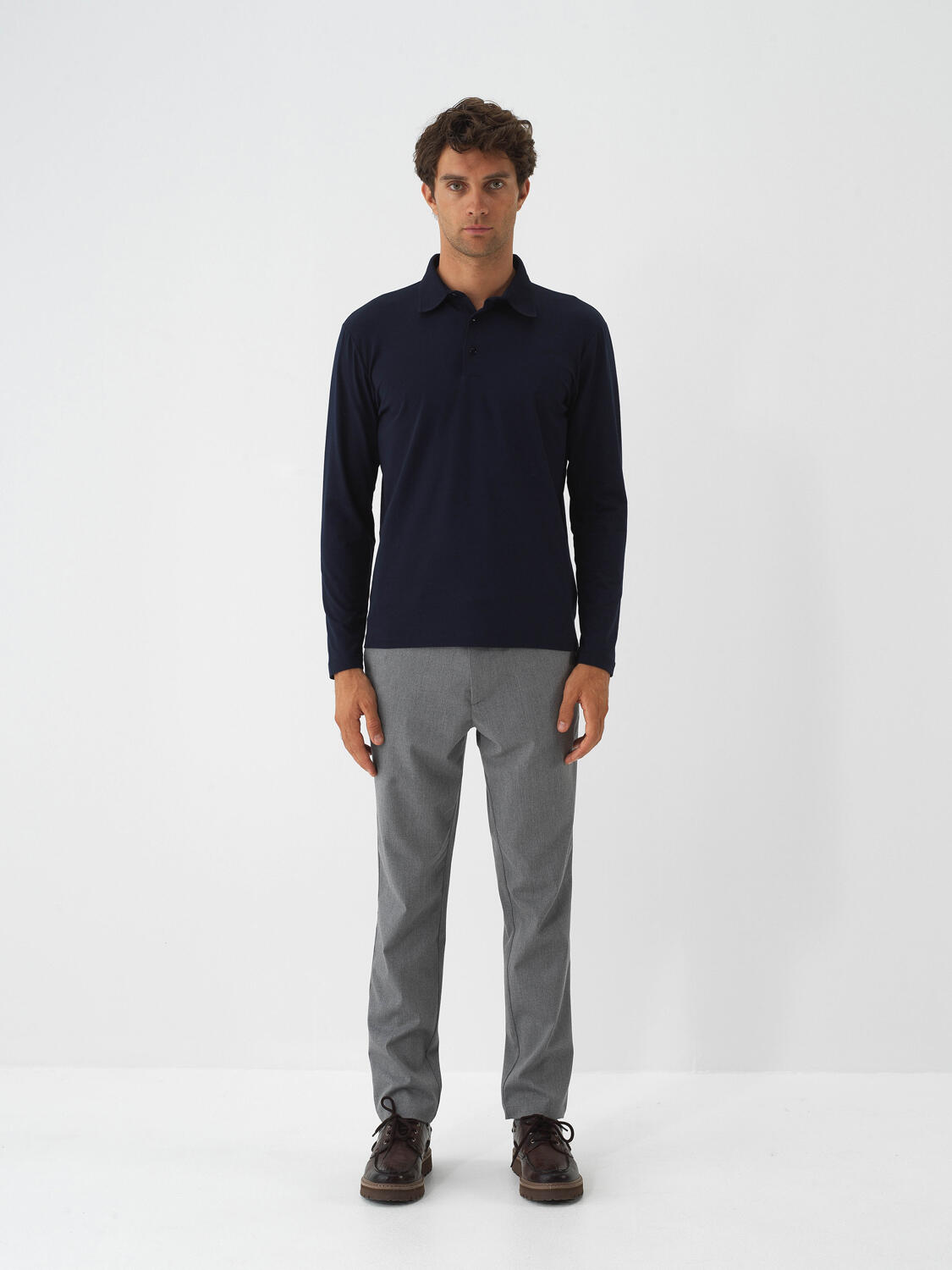 Lacivert Modal Dokulu Slim Fit Uzun Kollu Tişört - 2