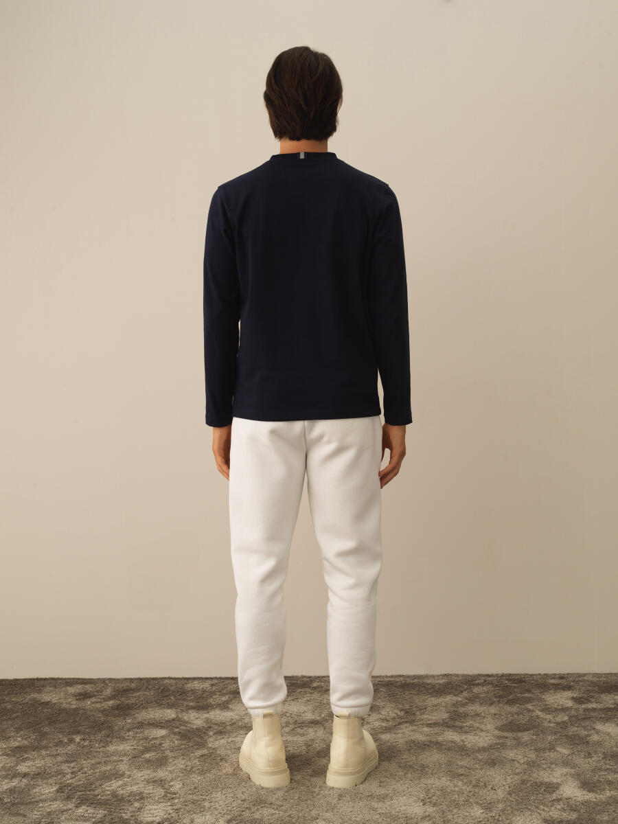 Lacivert Pamuk Dokulu Regular Fit Uzun Kollu Tişört - 4