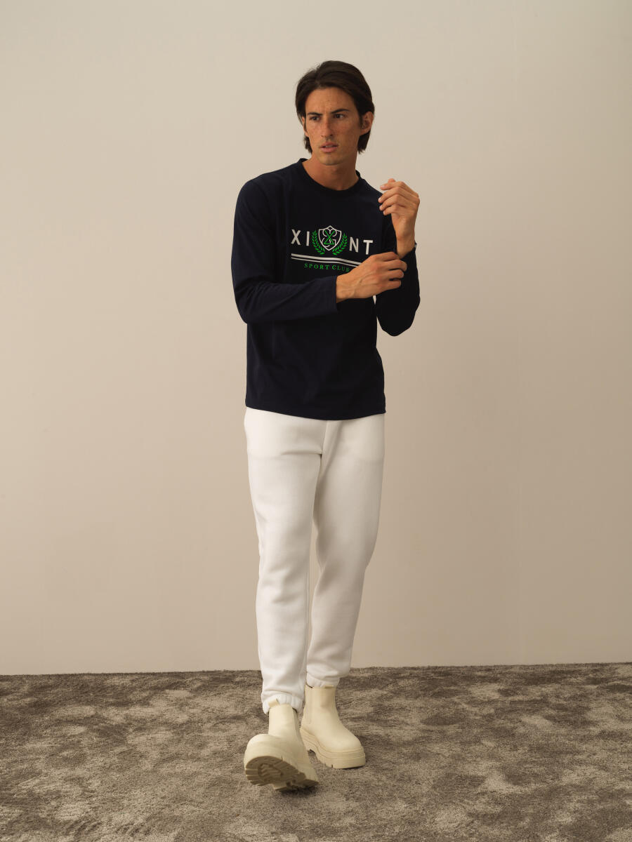 Lacivert Pamuk Dokulu Regular Fit Uzun Kollu Tişört - 2