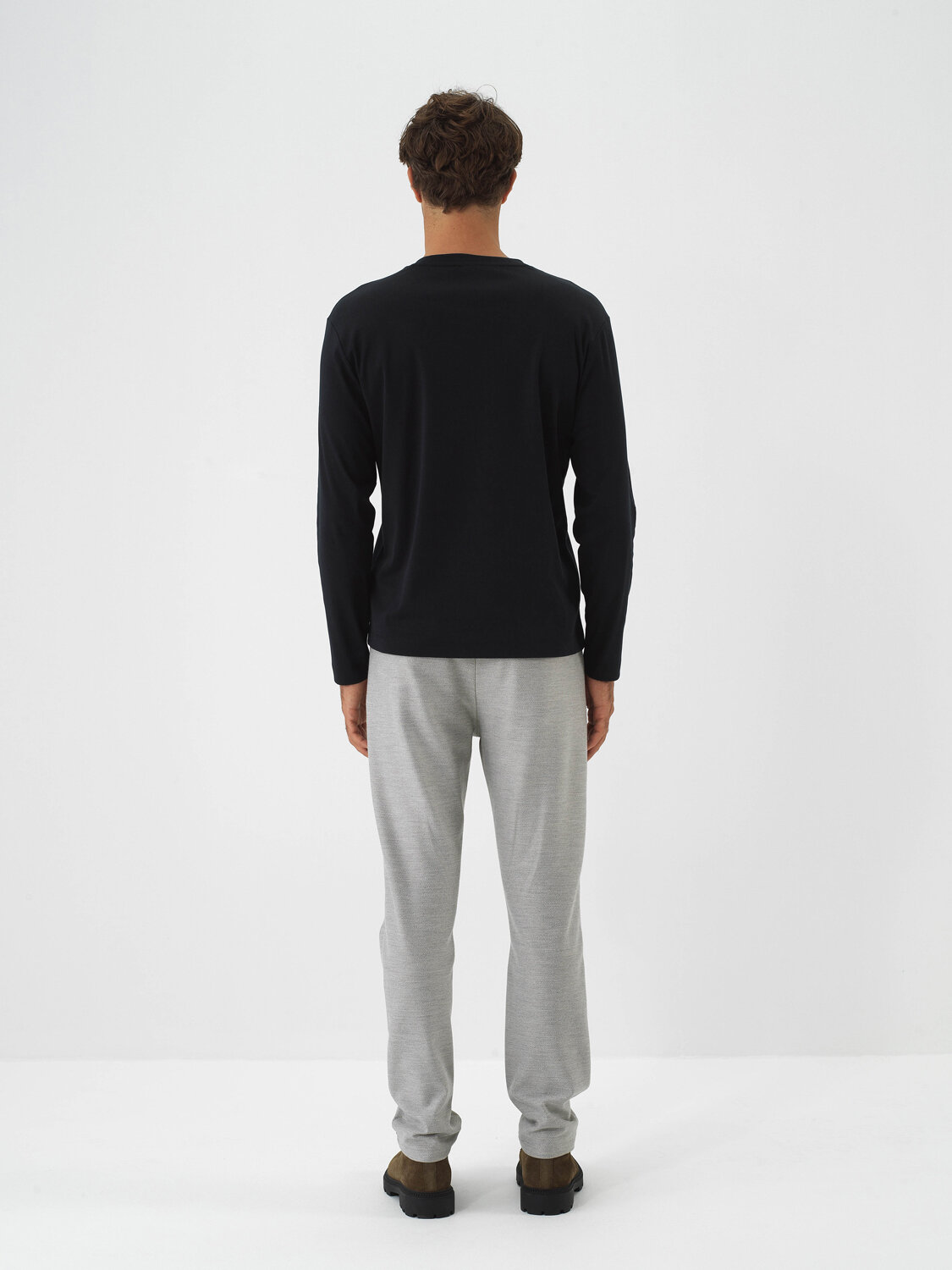 Siyah Lüks Merserize Dokulu Regular Fit Uzun Kollu Tişört - Xint