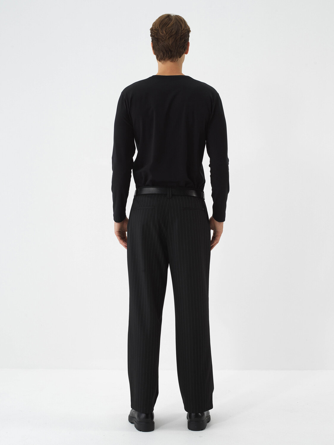 Siyah Modal Dokulu Slim Fit Uzun Kollu Tişört - Xint