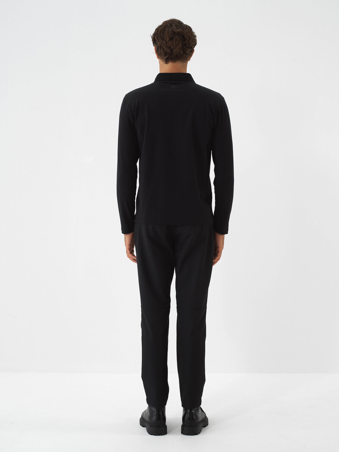 Siyah Modal Dokulu Slim Fit Uzun Kollu Tişört - Xint