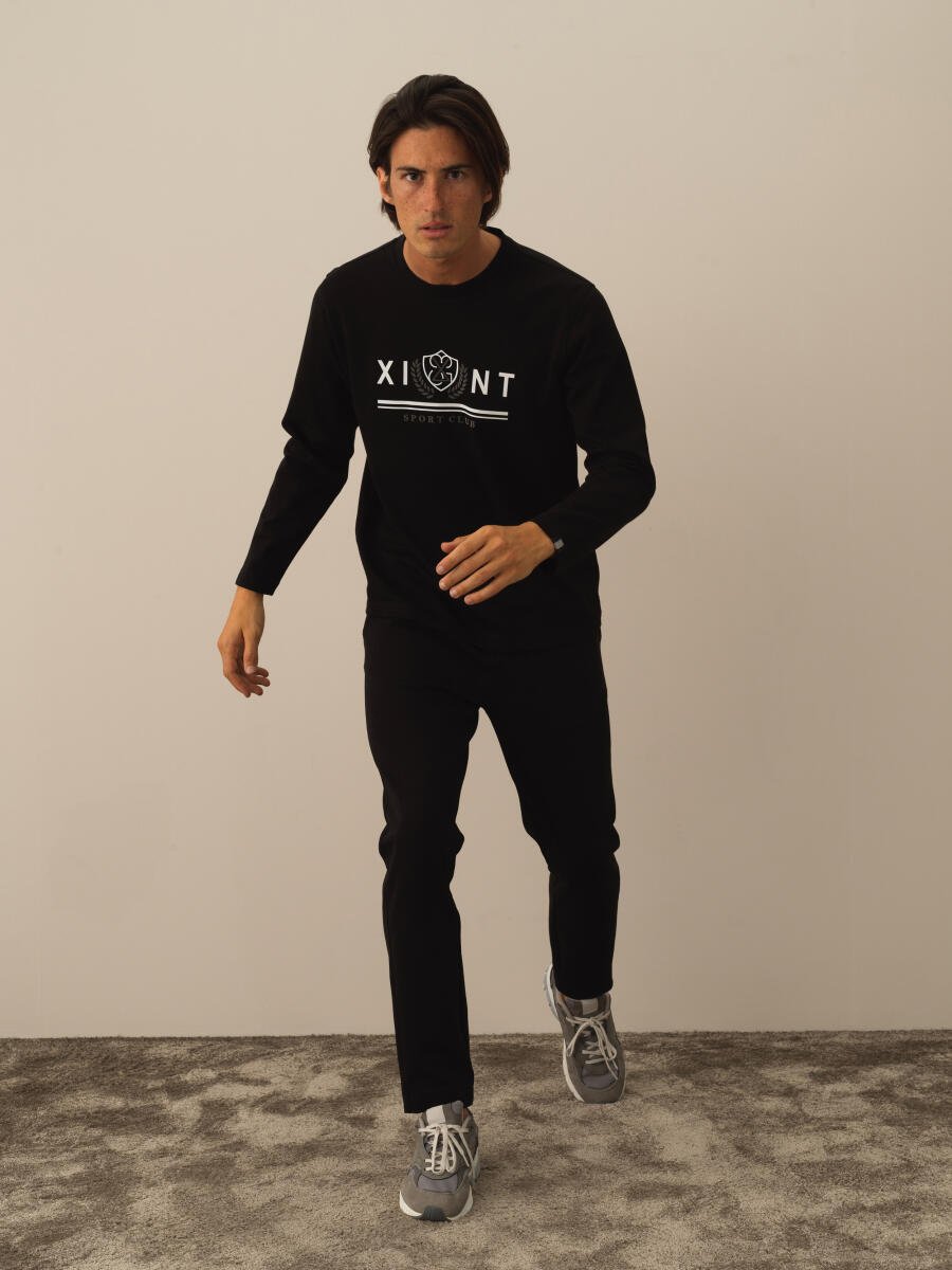 Siyah Pamuk Dokulu Regular Fit Uzun Kollu Tişört - 2