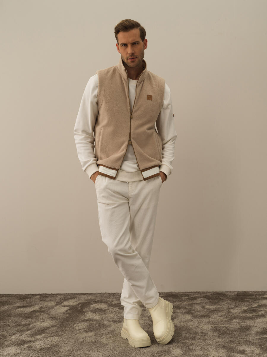 Bej Pamuk Dokulu Regular Fit Yelek - 2