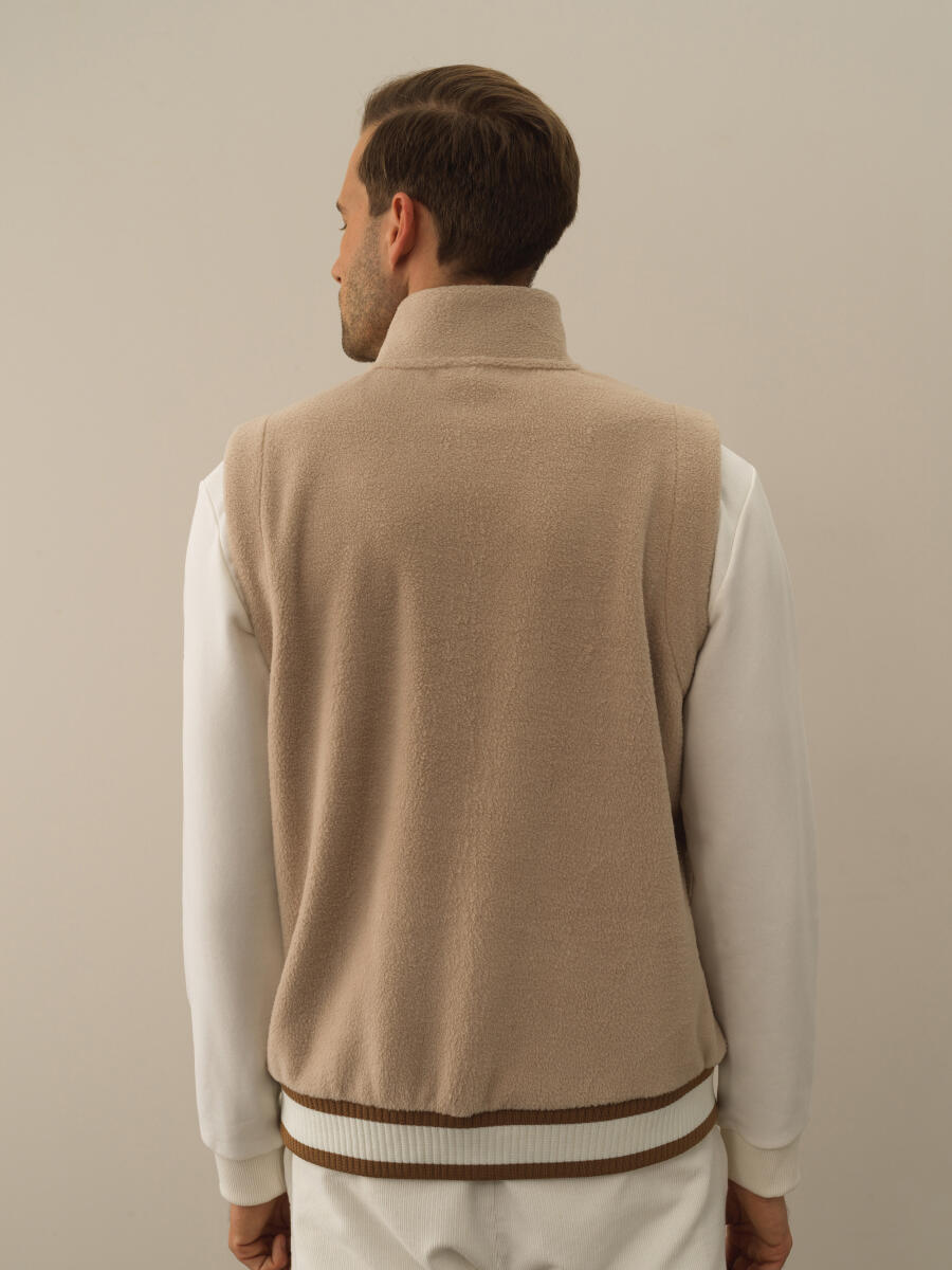 Bej Pamuk Dokulu Regular Fit Yelek - 5