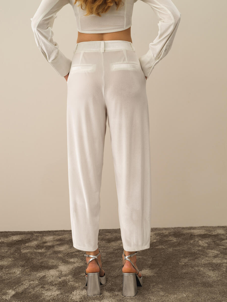 High Waist Oversized Shiny Textured Pants - 4