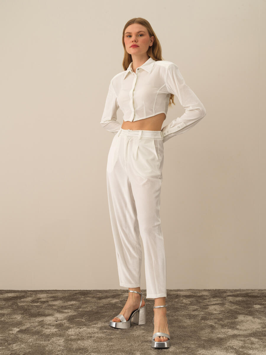 High Waist Oversized Shiny Textured Pants - 2