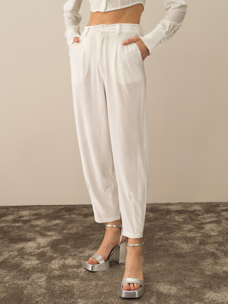 High Waist Oversized Shiny Textured Pants - 1