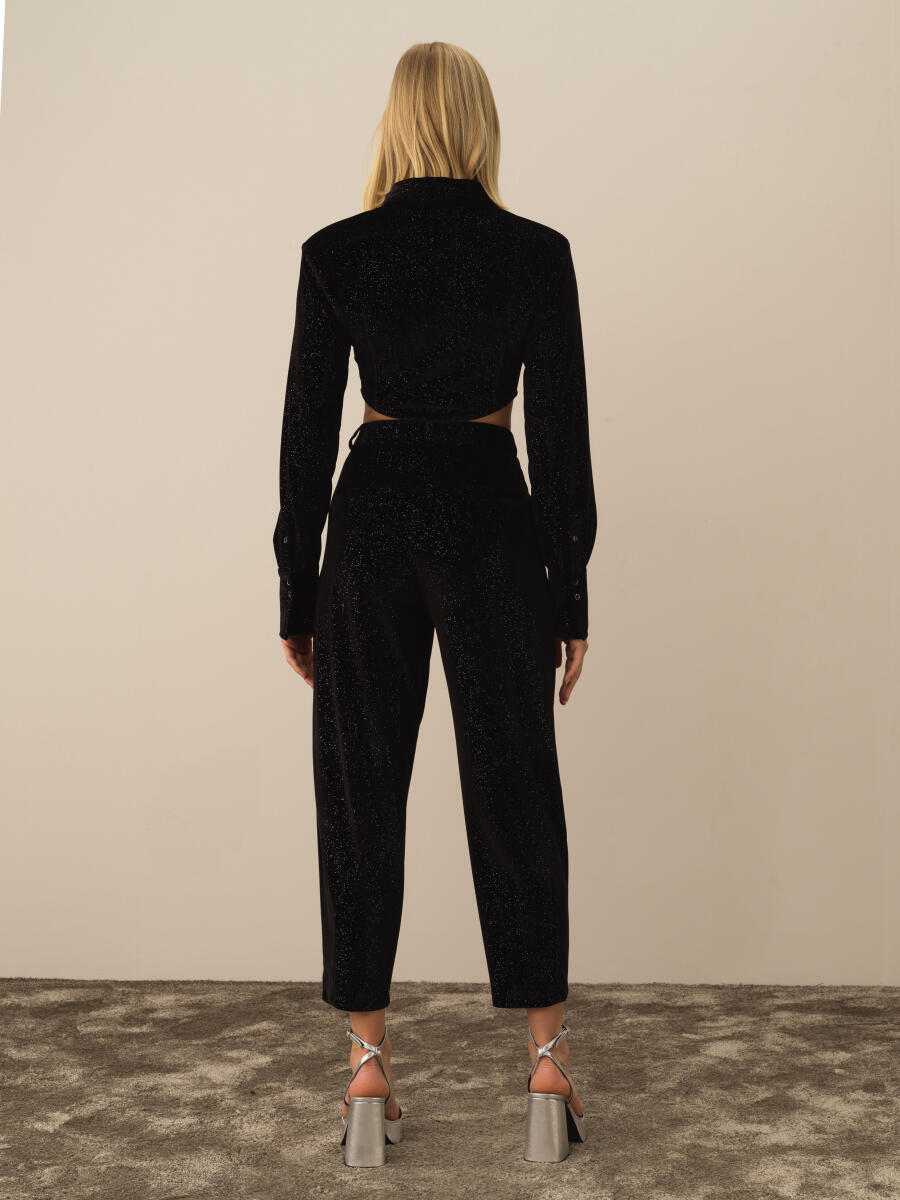 High Waist Oversized Shiny Textured Pants - 5