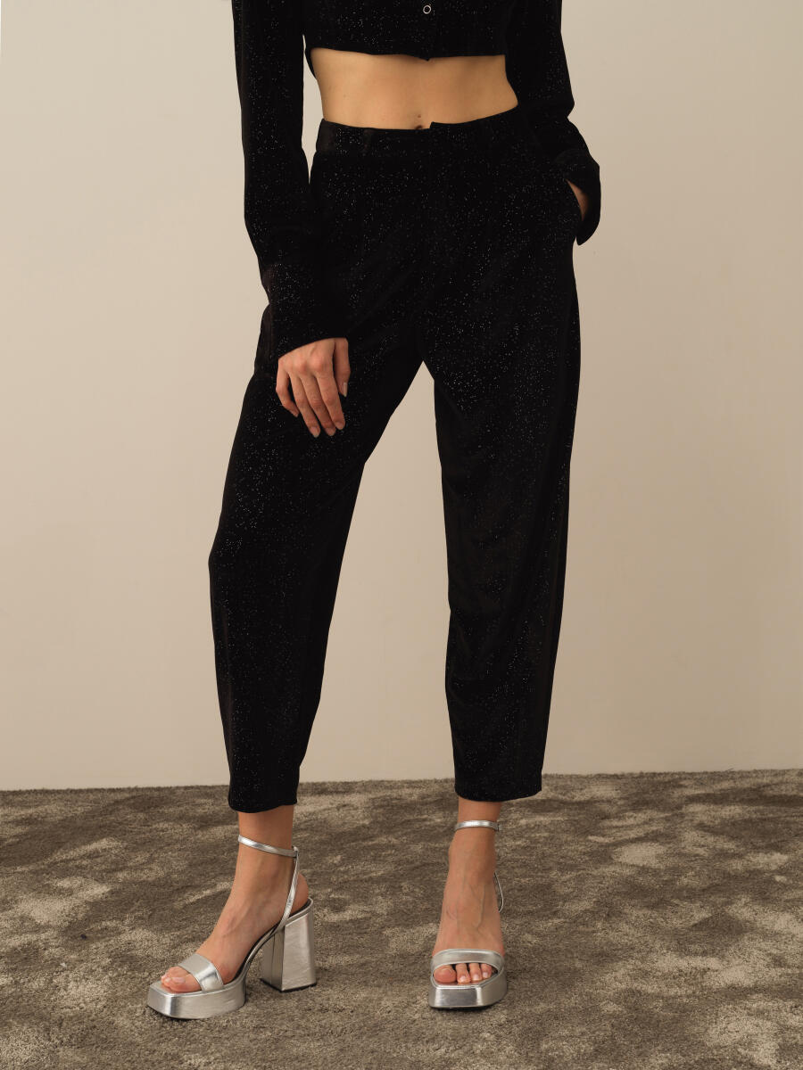 High Waist Oversized Shiny Textured Pants - 1