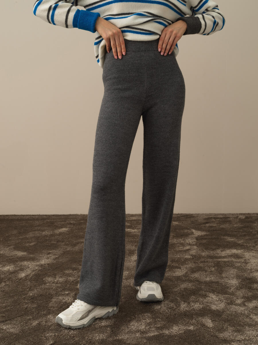 High Waist Regular Fit Wool Knit Pants - 1