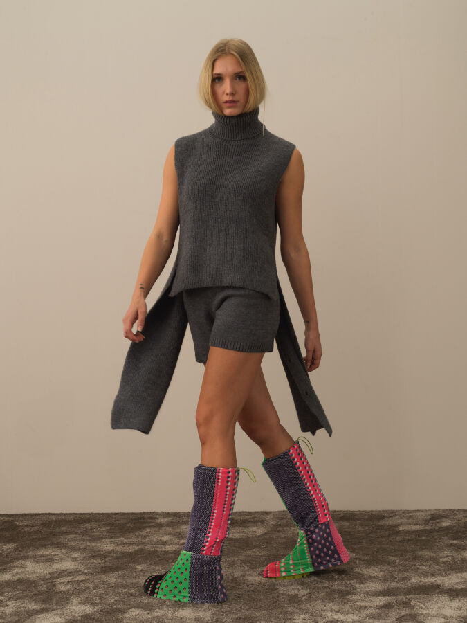 High Waist Regular Fit Wool Knit Shorts - Xint