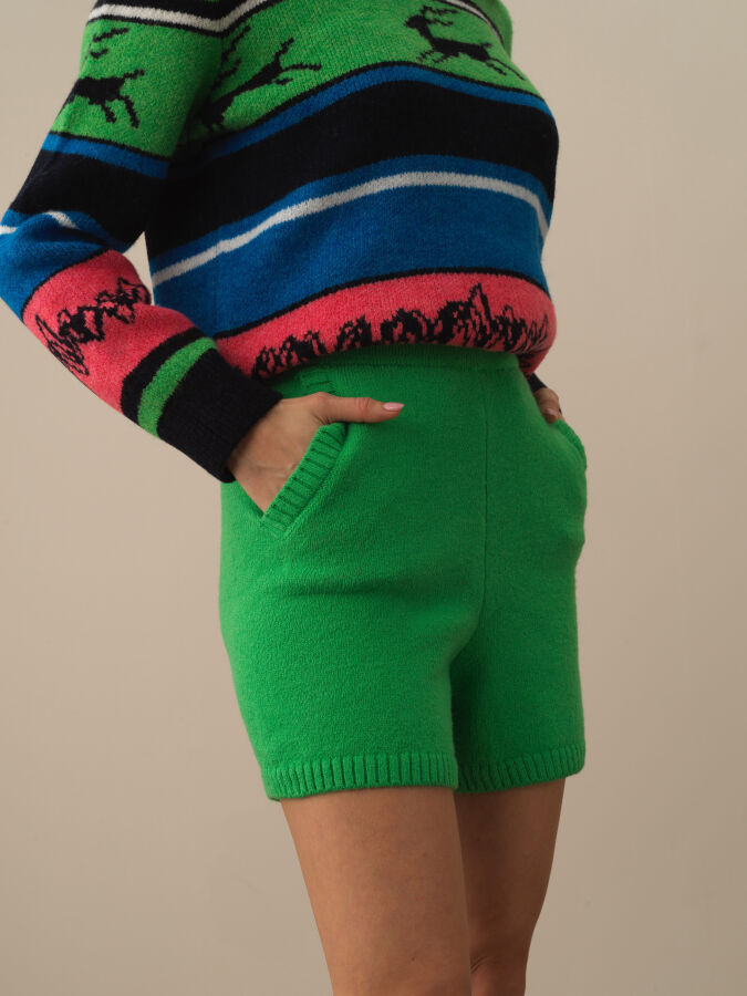 High Waist Regular Fit Wool Knit Shorts - Xint