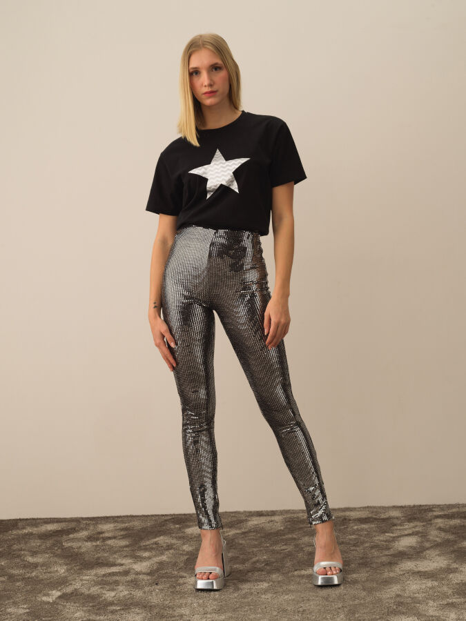 High Waist Slim Fit Glitter Leggings - Xint