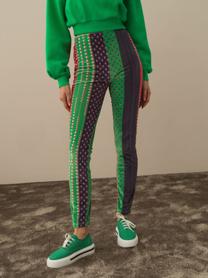 High Waist Slim Fit Panel Printed Leggings - Xint