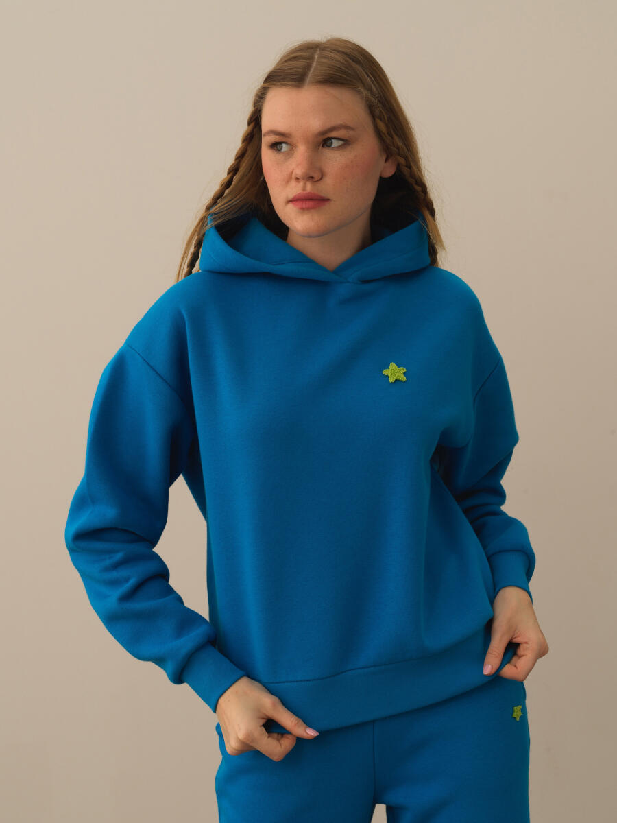 Hooded Cotton Oversized Basic Sweatshirt - 1