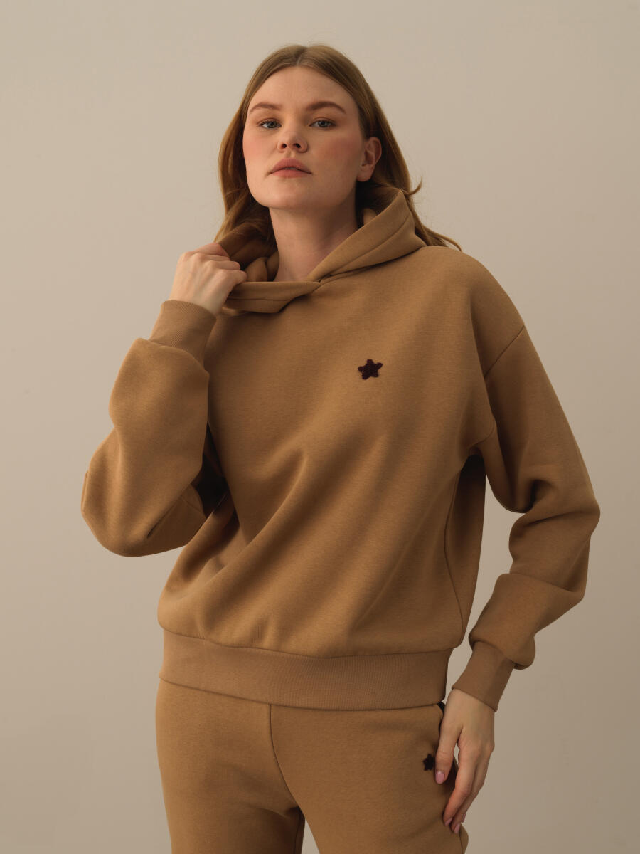 Hooded Cotton Oversized Basic Sweatshirt - 1