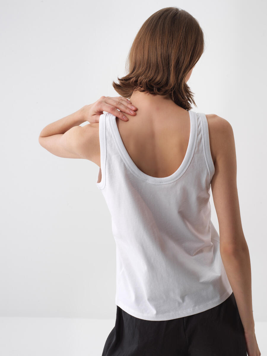 Beyaz Regular Fit Pamuklu Atlet - 4
