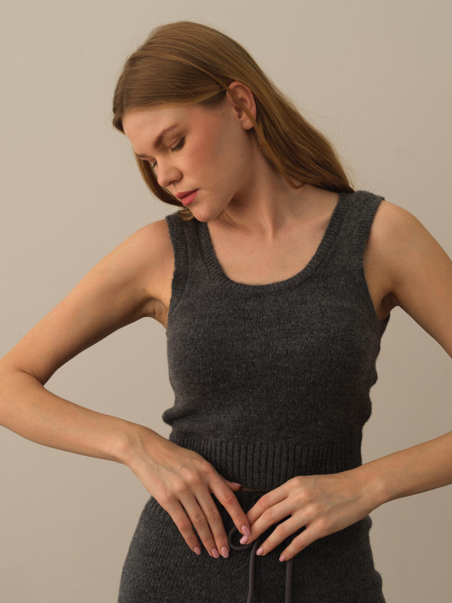 Koyu Gri Lüks Pamuk Dokulu Regular Fit Atlet