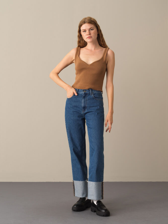 Camel Pamuk Dokulu Slim Fit Triko Basic Atlet - Xint