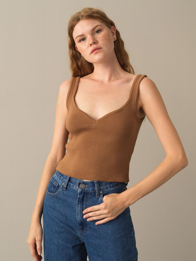 Camel Pamuk Dokulu Slim Fit Triko Basic Atlet - Xint