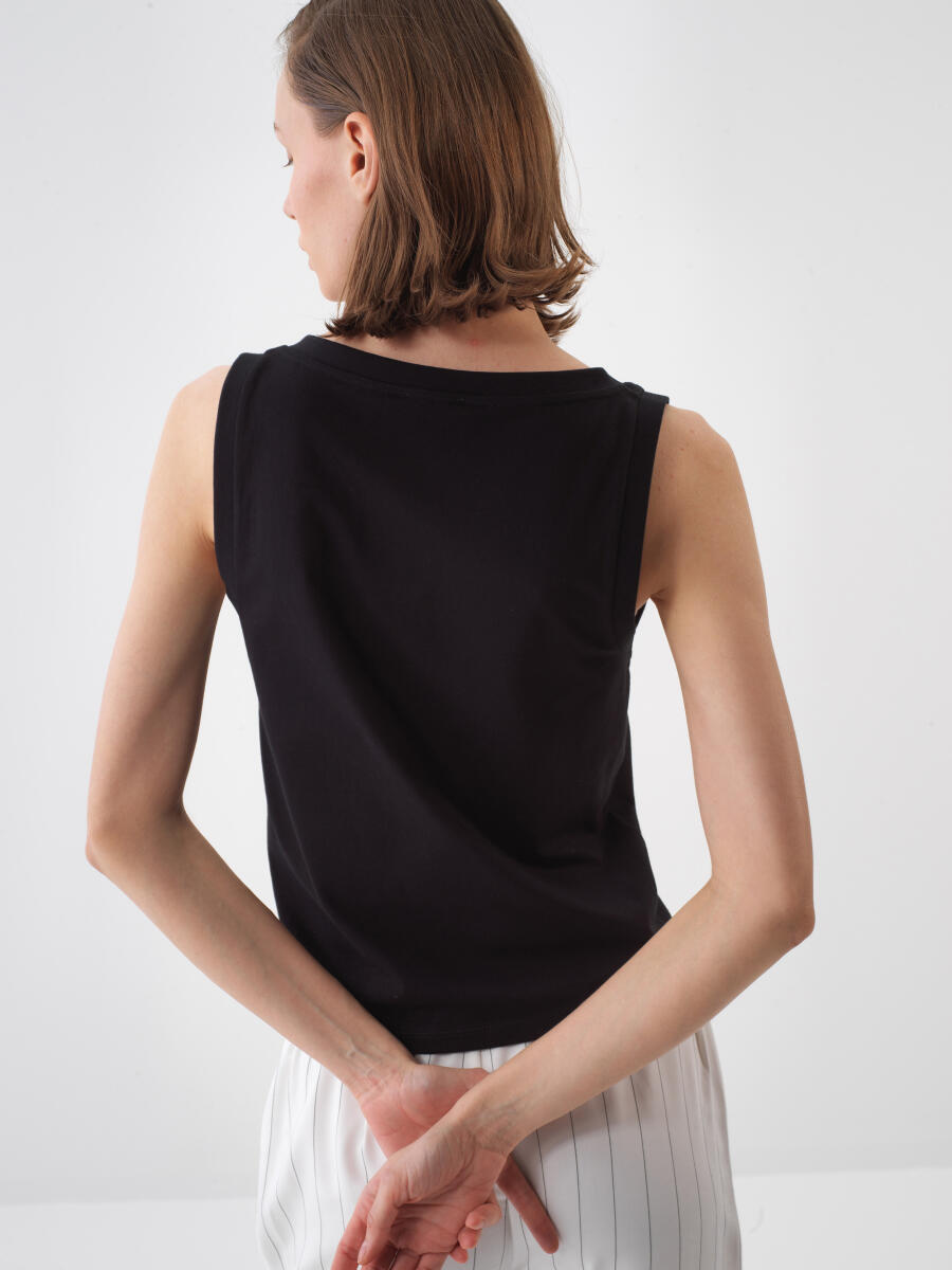 Siyah Regular Fit Pamuklu Atlet - 6