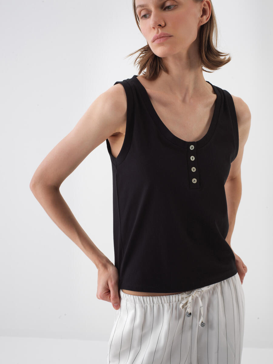 Siyah Regular Fit Pamuklu Atlet