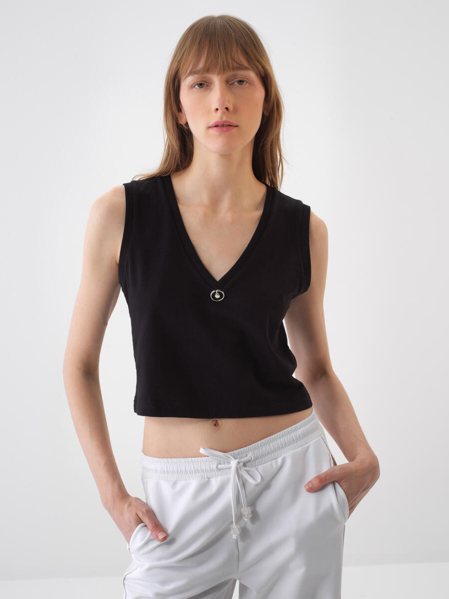 Siyah Slim Fit Pamuklu Atlet
