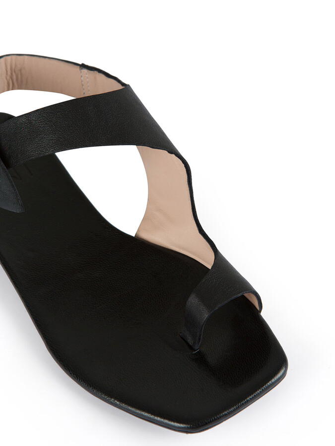 Siyah Neolit Taban Deri Sandalet - Xint