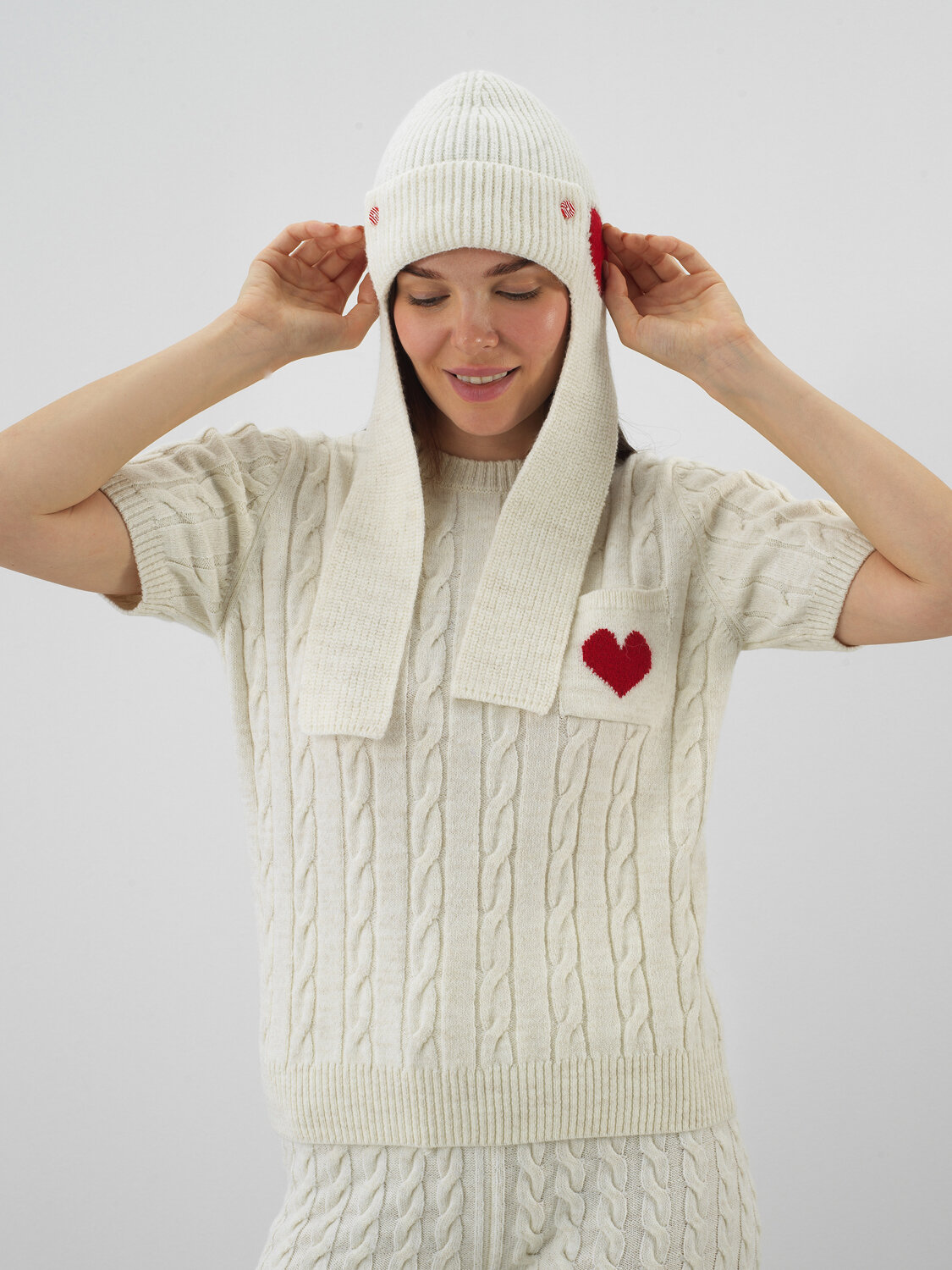 Ekru Doğal Yün Dokulu Standart Fit Bere - Xint