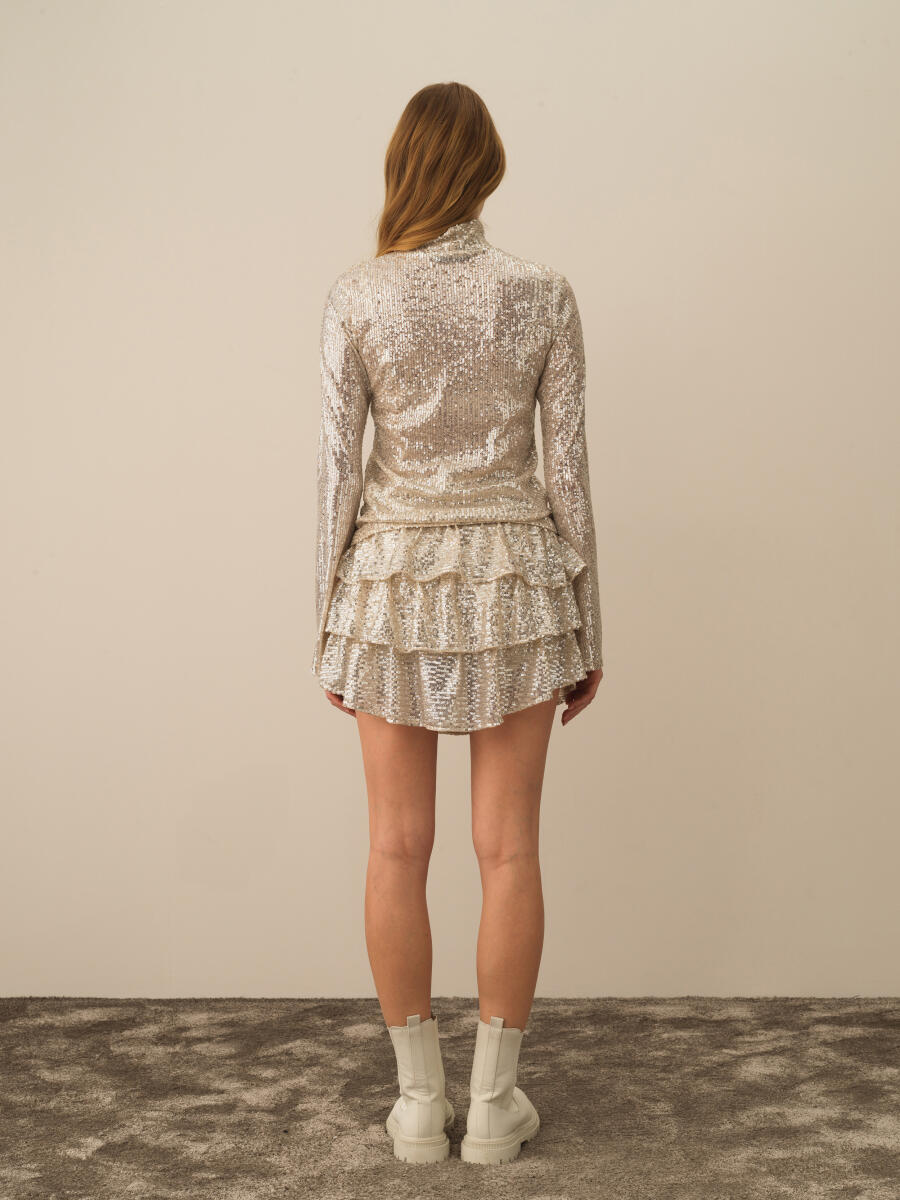 Bej Esnek Dokulu Regular Fit Bluz - 4