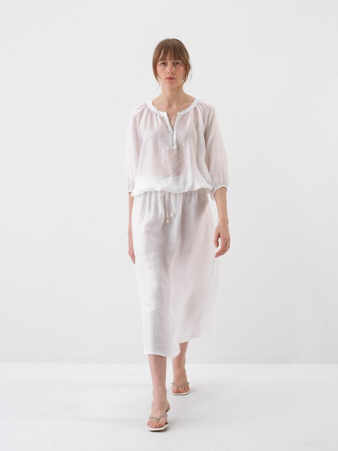 Beyaz Oversize Bluz - Xint