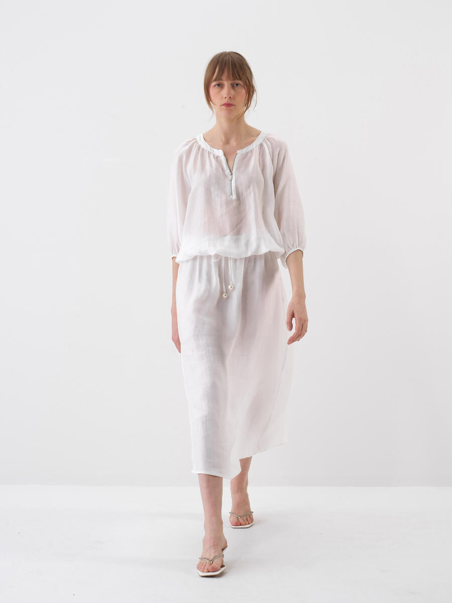 Beyaz Oversize Bluz - 2