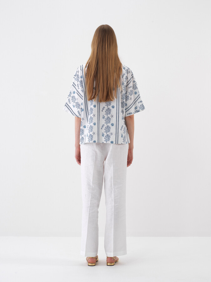 Beyaz Oversize Keten Bluz - Xint